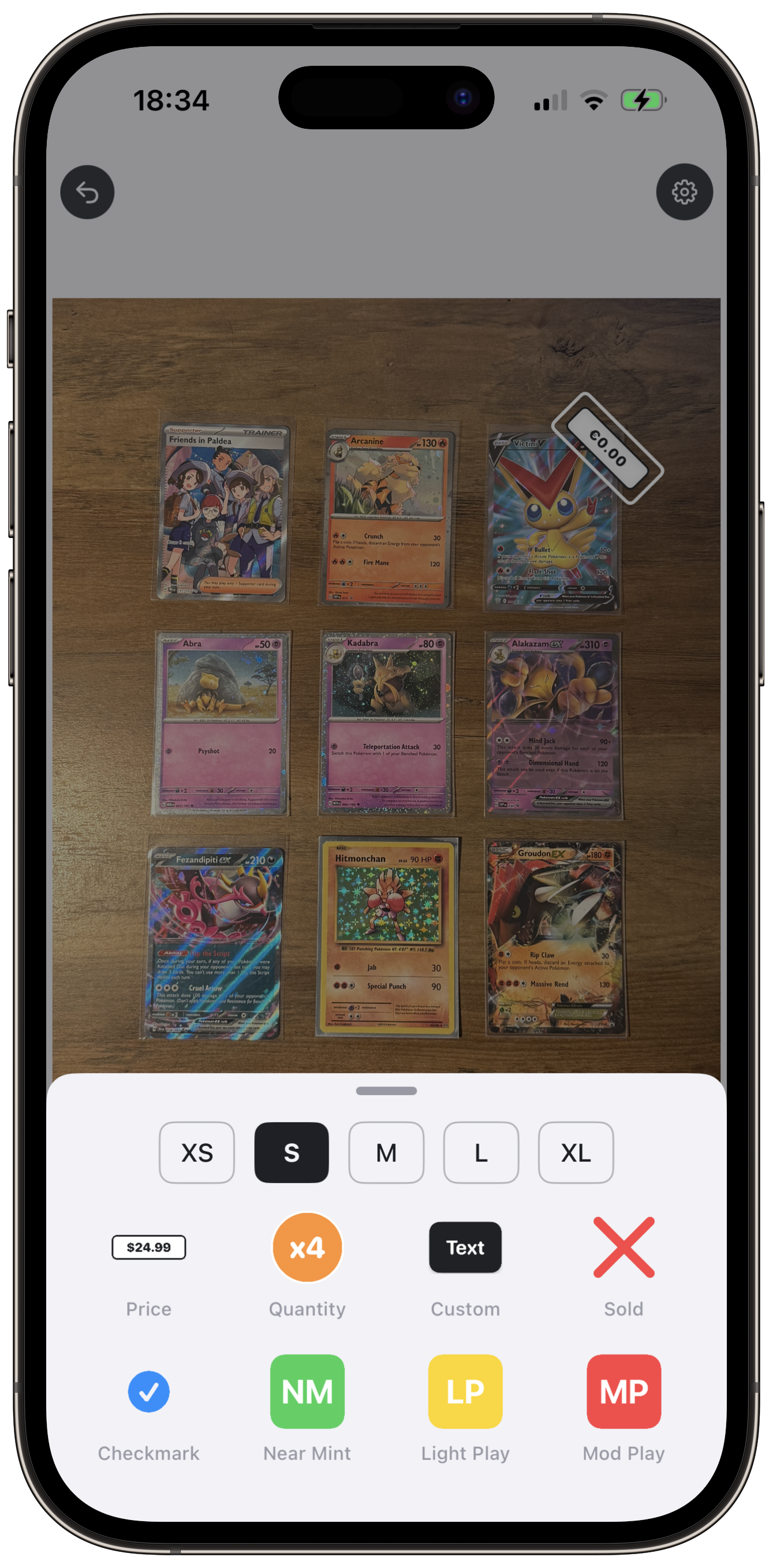 Price labels on cards